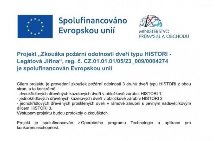 PROJEKT - Zkouška požární odolnosti dveří typu HISTORI
             
          PROJEKT - Zkouška požární odolnosti dveří typu HISTORI