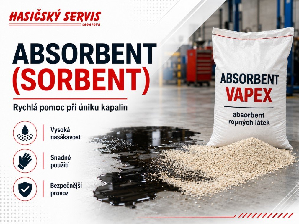 Absorbent pro likvidaci úniku kapaliny v provozu s označením Hasičský servis Legátová.